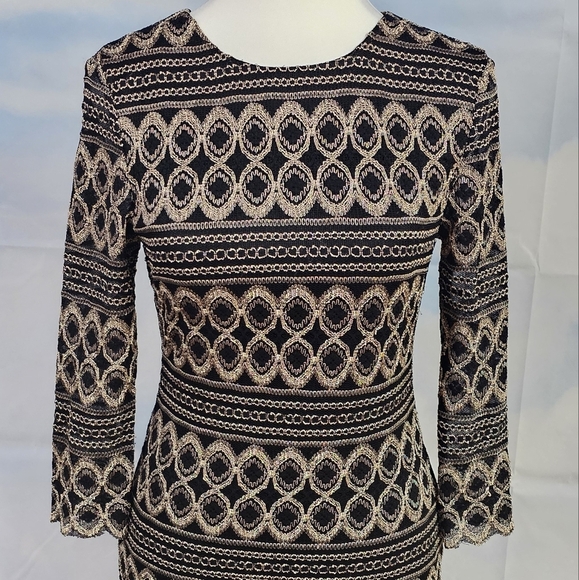 CACHE | CROCHETED LACE COCKTAIL BODYCON QUARTER SLEEVE DRESS - Picture 10 of 16